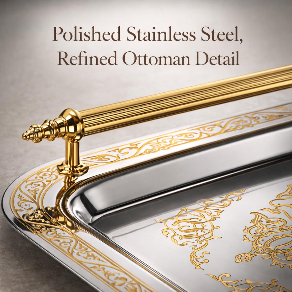 Set of 2 Modern Elegant Large Serving Tray, Rectangle Decorative Tray Gold