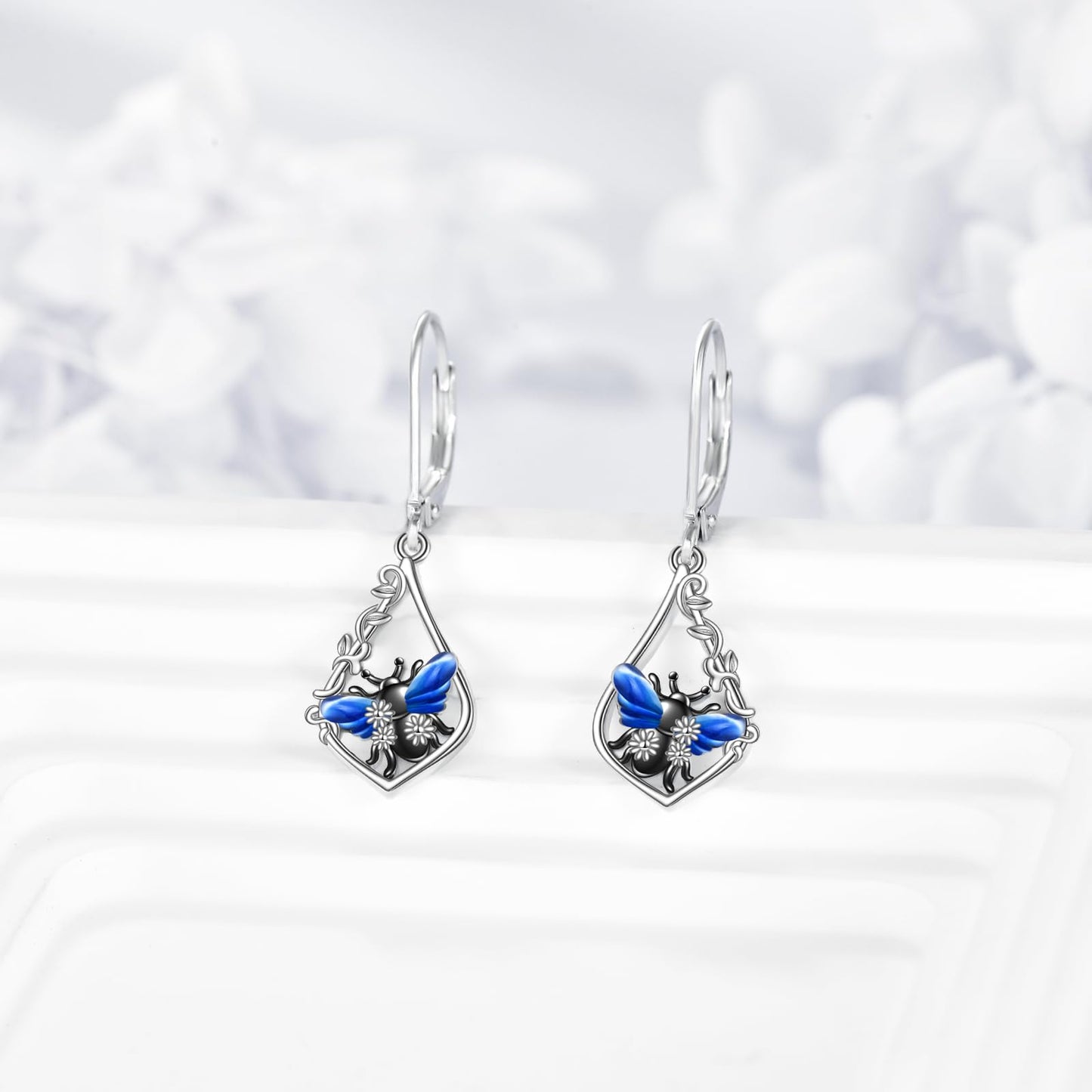Bee Earrings Sterling Silver Daisy Filigree Earrings Leverback Dangle Earrings Drop Jewelry Birthday Gifts for Women