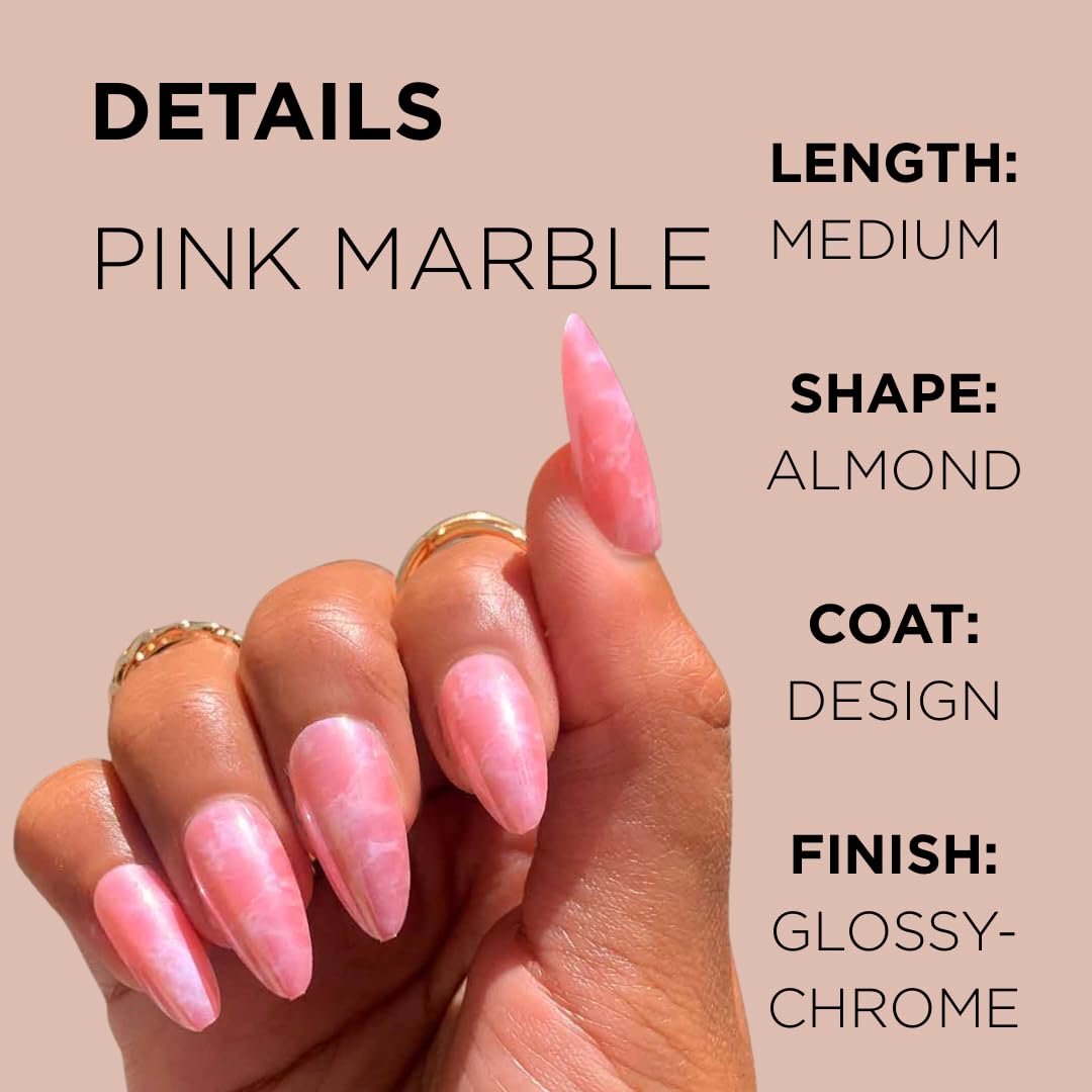 PINK MARBLE Press-On Nails by Lavaa Beauty | Medium Almond Press-On Nails | Pink Glossy Marble Nail Art