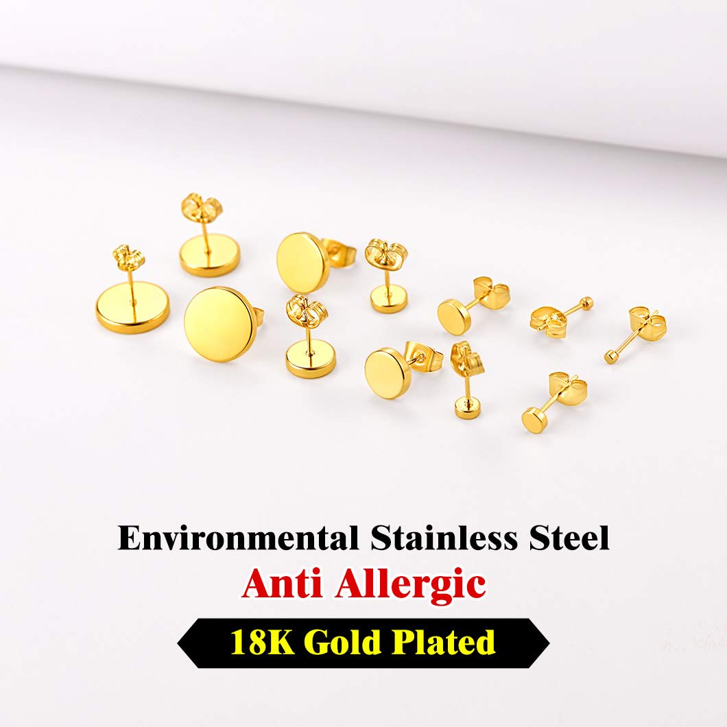 Round Earrings Set for Men Women Cartilage Ear Piercing Plugs Earring Stud 18K Gold Plated Fashion Jewelry