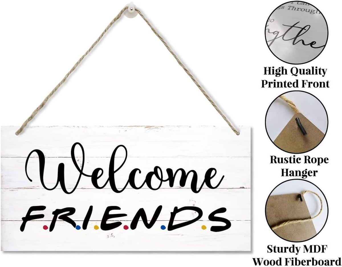 Welcome Friends Decor Sign, Hanging Wood Sign Home Decorative, Printed Wood Wall Art Sign, Friends Welcome Sign, Front Door Wall Decor, Welcome Friends Door Sign Porch Decor 12 * 6inch