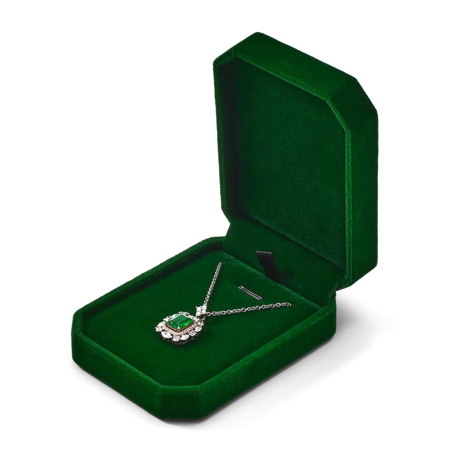Woodten Green Small Necklace Box Velvet Jewelry Gift Box for Pendant Necklace Octagonal Jewelry Pendant Gift Box