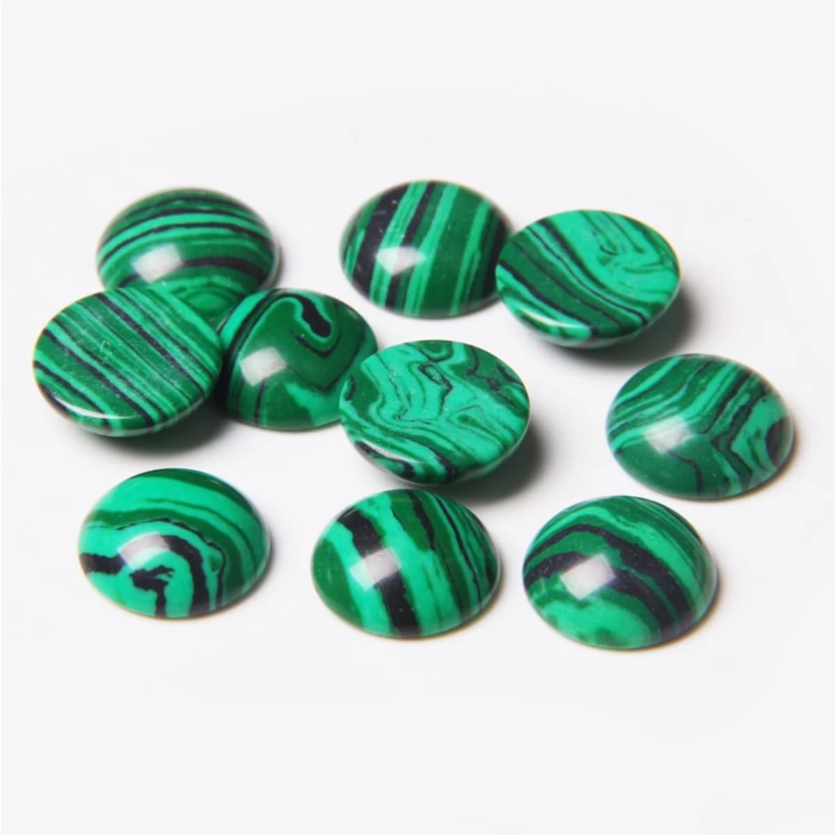 20pcs 12mm Natural Stone No Hole Malachite Semicircle Smooth Cabochons Beads Healing Chakra Crystal Stone Bead for Jewelry Making Rings Earrings Necklace Bracelet DIY Crafts