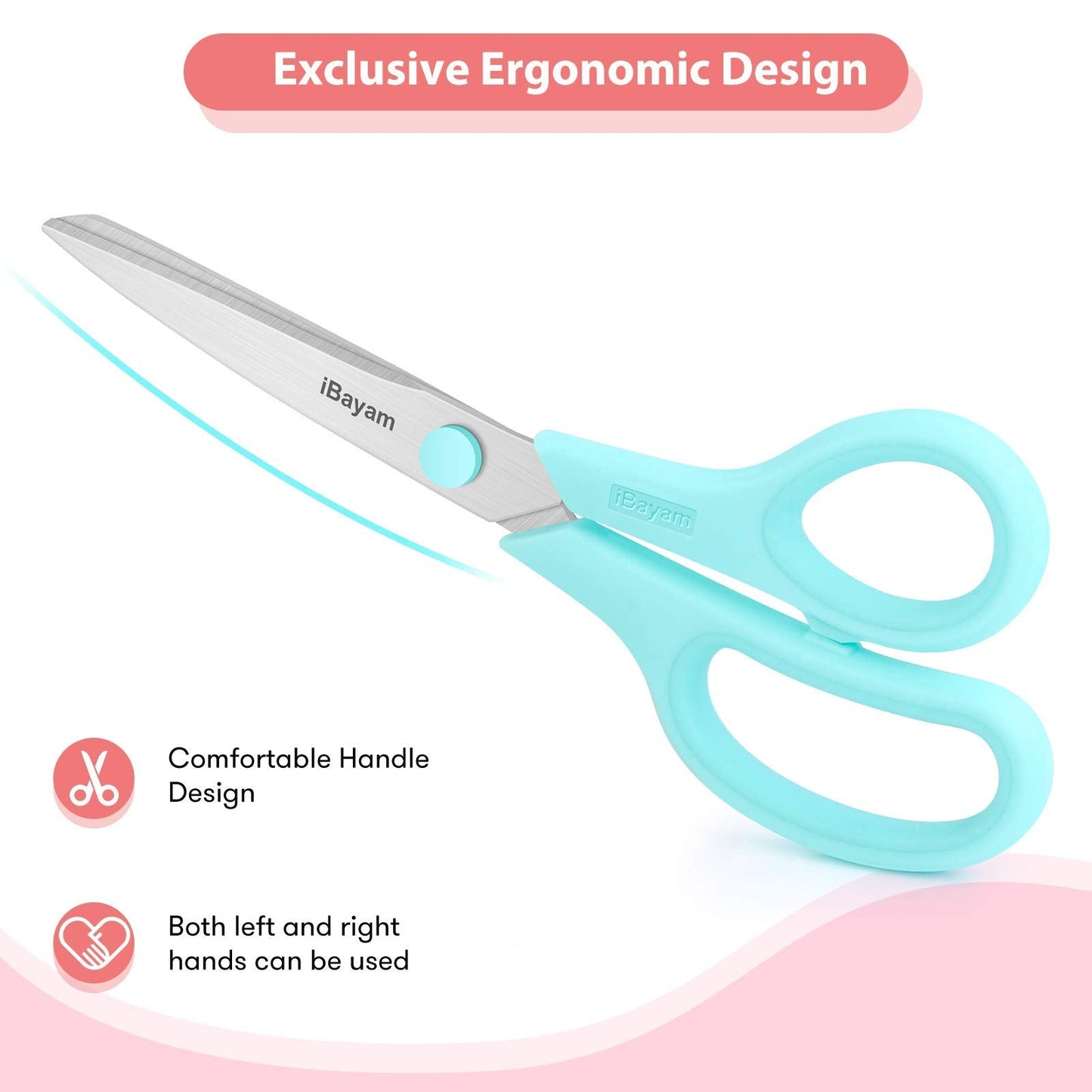 Scissors, iBayam 8" All Purpose Scissors Bulk 3-Pack, Ultra Sharp 2.5mm Thick Blade Shears Comfort-Grip for Aesthetic Fun Cute School Office Teacher Desk Crafts and Art Supplies Accessories Essential