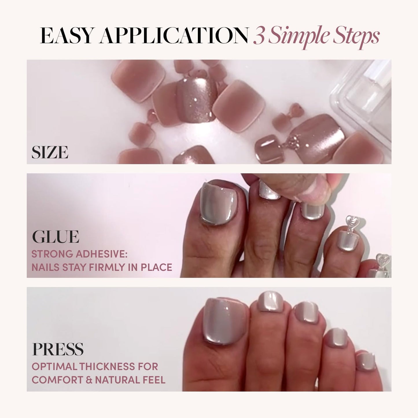 Glamnetic Press On Toenails - The Vow | Shimmery Nude Neutral Fake Toe Nails with a Velvet Finish | 16 Sizes - 32 Toe Nail Kit with Glue