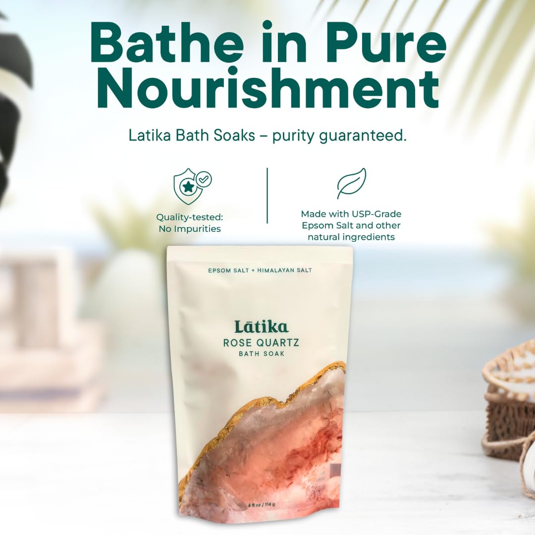 Latika Geode-Inspired Bath Soak Single Pack- Rose Quartz with Essential Oils & Epsom Salt for Stress Relief, Muscle Recovery & Skin Care [1 Pack]