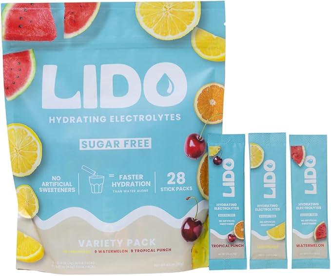 LIDO Variety Pack Electrolyte Powder Packets — Clean, Zero-Sugar Hydration Drink Mix with Balanced Sodium for Fast Replenishment — Vegan, Paleo & Fasting Friendly — 28 Sticks