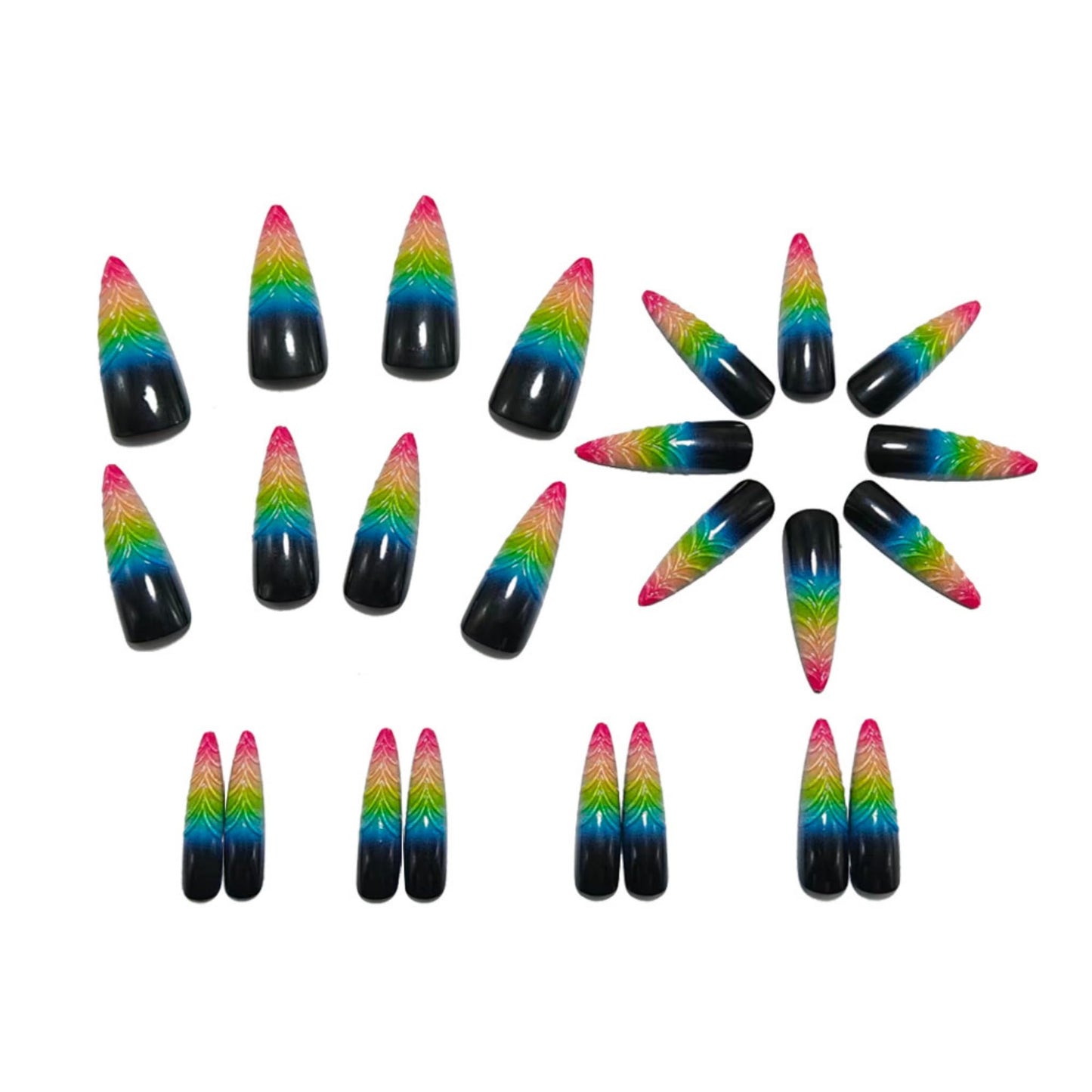 SEENEEY Long Press on Nails Stiletto Fake Nails Ombre Artificial Nail Extra Long Glitter Stick on Nail for Women 24pcs
