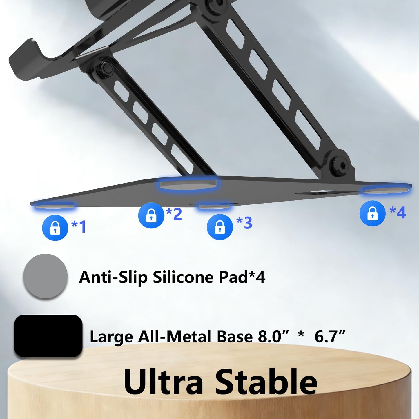 TAPMEI Adjustable Laptop Stand, Ultra Stable Metal Base Ergonomic Foldable Computer Riser for Desk Compatible with MacBook Pro/Air Notebook All Laptop Under 16 Inches (Black)