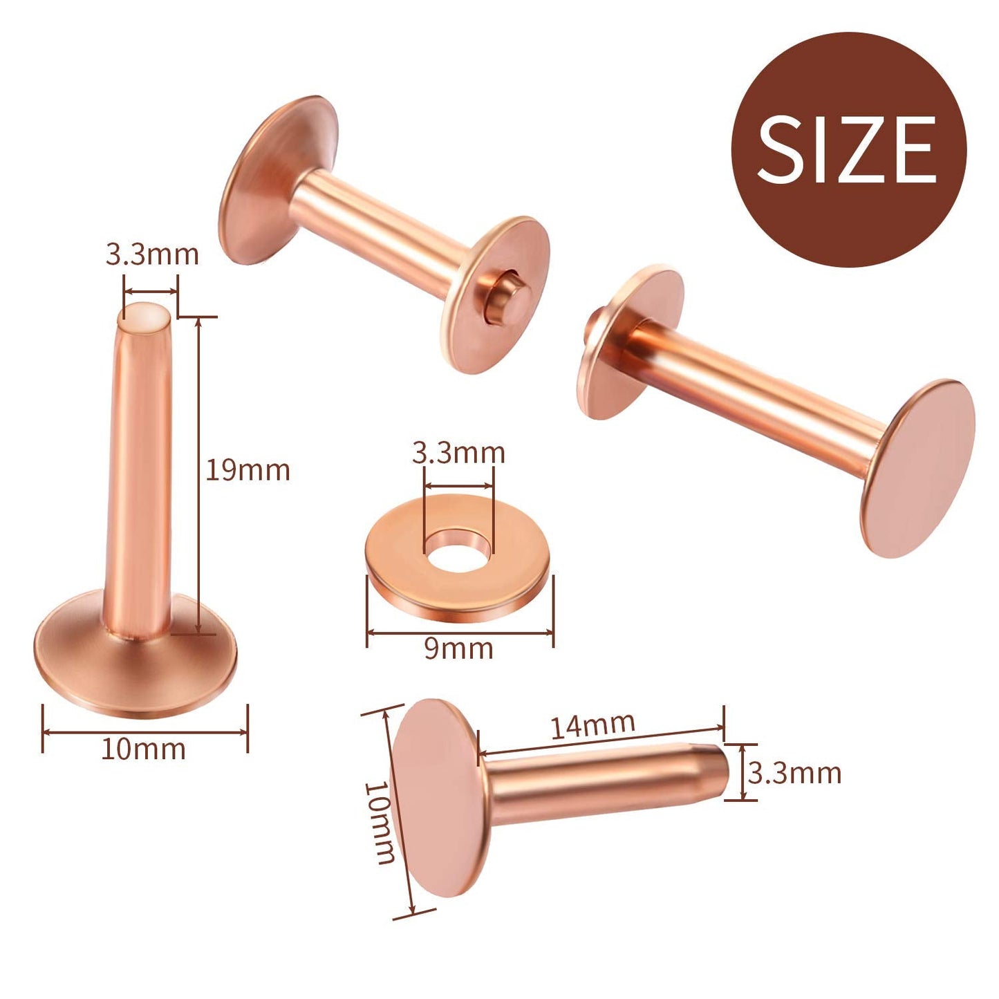 Hotop 50pcs Copper Rivet and Burr Washers for Leather Work #9 and #12 Brass Rivets Setter Install Setting Tool with Hole Punch Cutter Kit for Belts Wallets Collars Leather DIY Craft Supplies