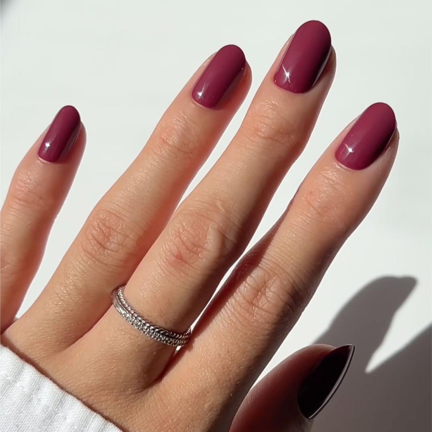 Glamnetic Press On Nails - Berry Maroon | Opaque Dark Red Maroon Short Round Fake Nails, Salon Quality | 12 Sizes - 30 Nail Kit with Glue