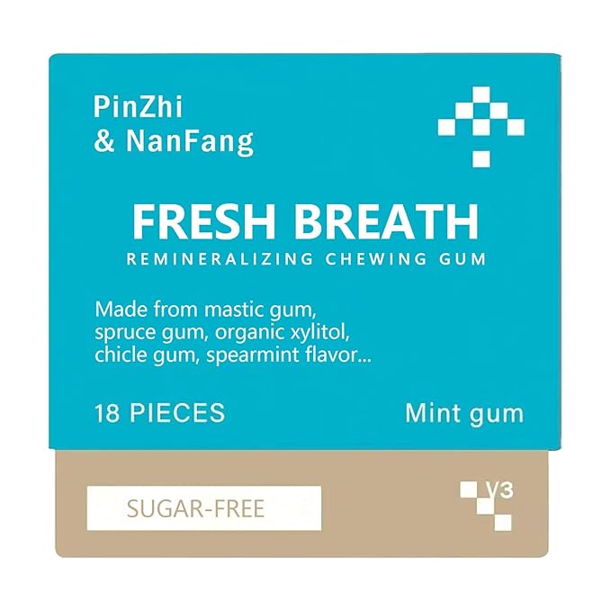 Yukviqou Remineralizing Chewing Gum, Organic Natural Mastic Mint Gum Sugar-Free Fresh Breath for Enamel Care Teeth & Gum Health 4 Boxes