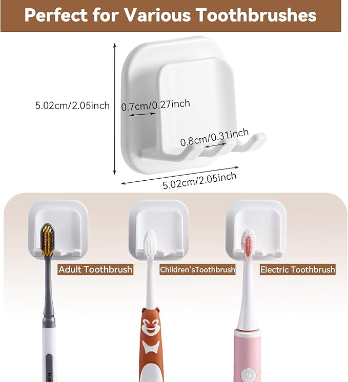ZDZBLX Toothbrush Holders for Bathrooms, Razor Holder for Shower, Self Adhesive Tooth Brushing Holder Wall Mounted, Toothbrush Organizer for Shower Hanging Towel, Waterproof Hook for Bathroom, 6Pcs