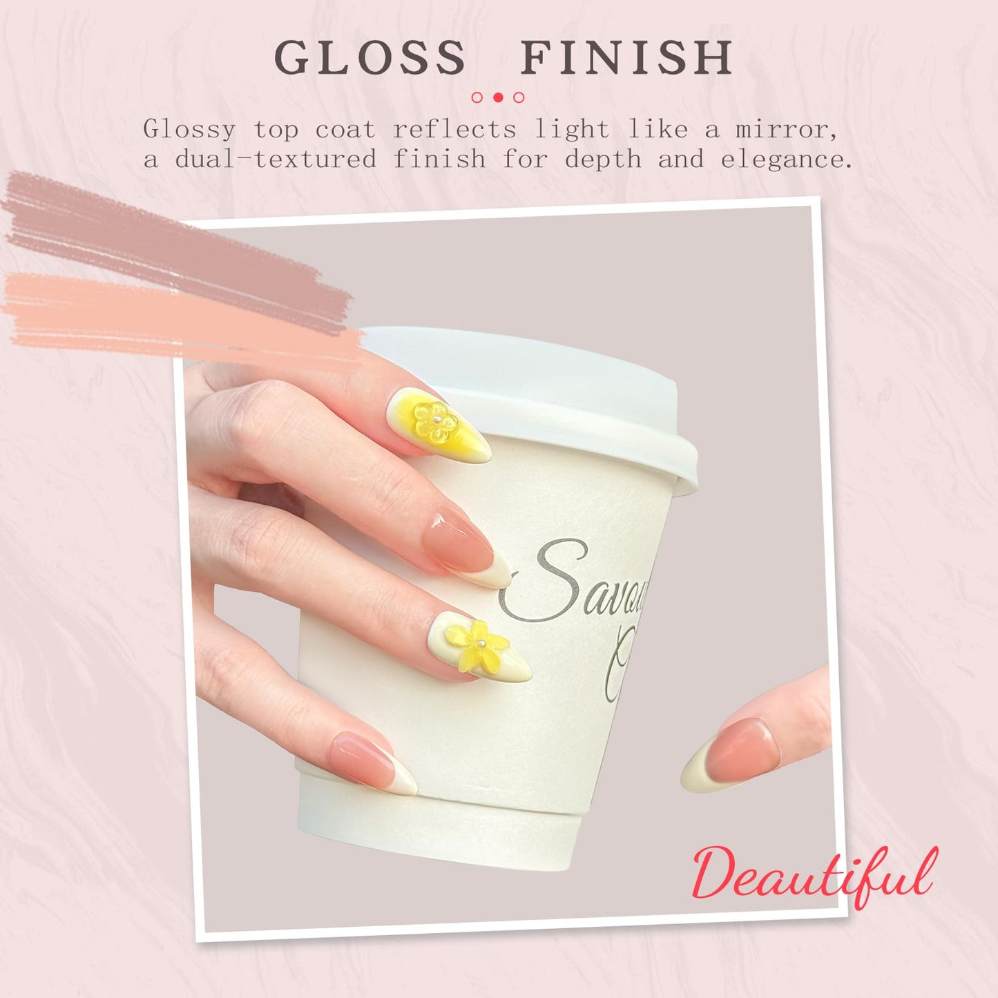 100% Handmade Press-On Nails,3D Flower & Leopard French Tips,Glossy Nude Medium Almond Shape | Spring/Summer DIY False Nails | Reusable Nail Art(10PCS-M)