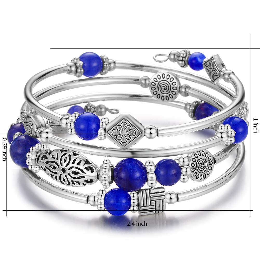 BULINLIN Layered Wrap Bangle Turquoise Bracelet - Bead Bracelet with Natural Agate Stone, Gifts For Women (11-sapphire)
