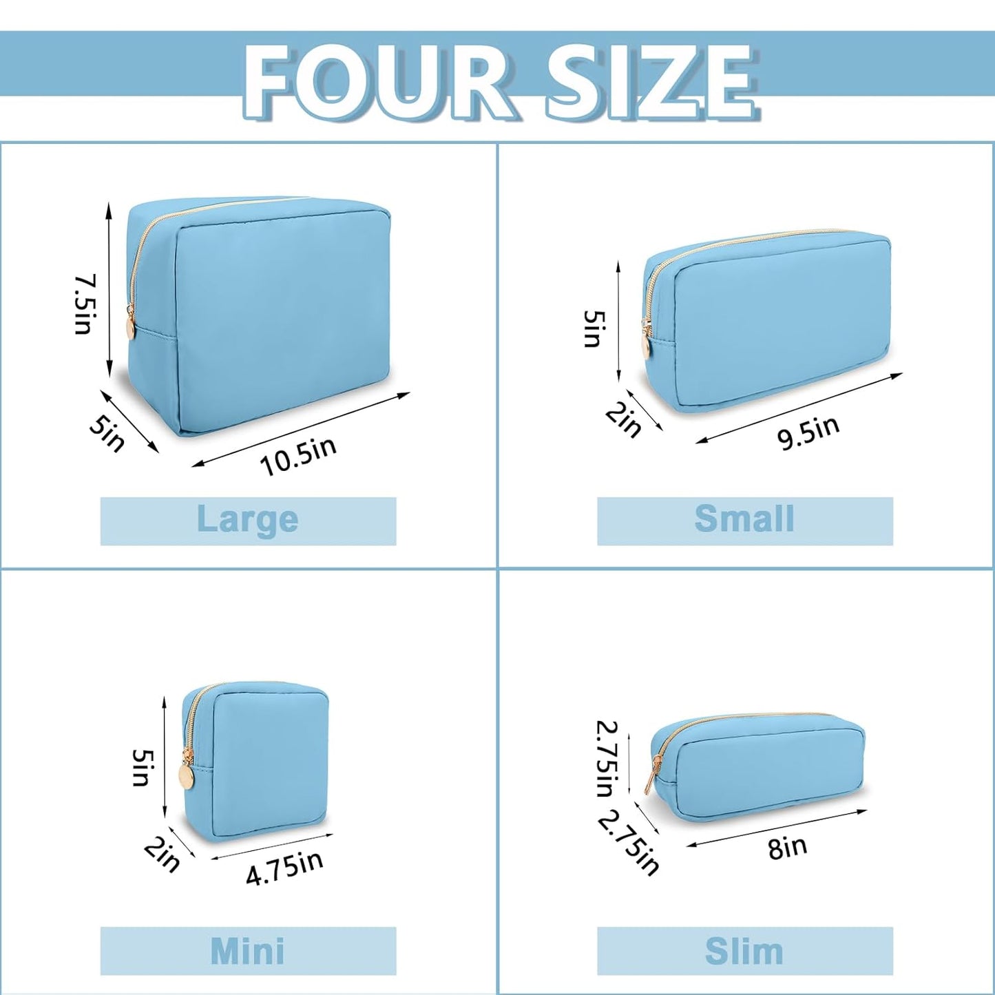 Mini Makeup Pouch for Purse, Small Cosmetic Bag Pouch Nylon Travel Toiletry Organizers Bag for Women Girls, Cute Zipper Coin Purse Preppy Storage Purse for School Work(Mini-Periwinkle)