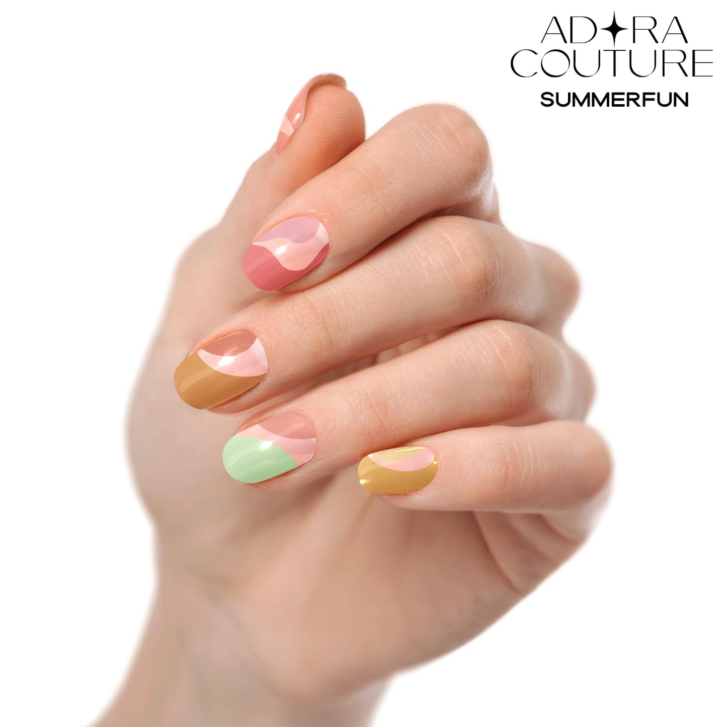 Adora Couture Semi Cured Gel Nail Strips with 20 Pieces - UV Gel Stickers, Manicure Kit, Easy Application Wraps Includes Prep Pads, Nail File, Wooden Stick - UV Light Required (Summer Fun)