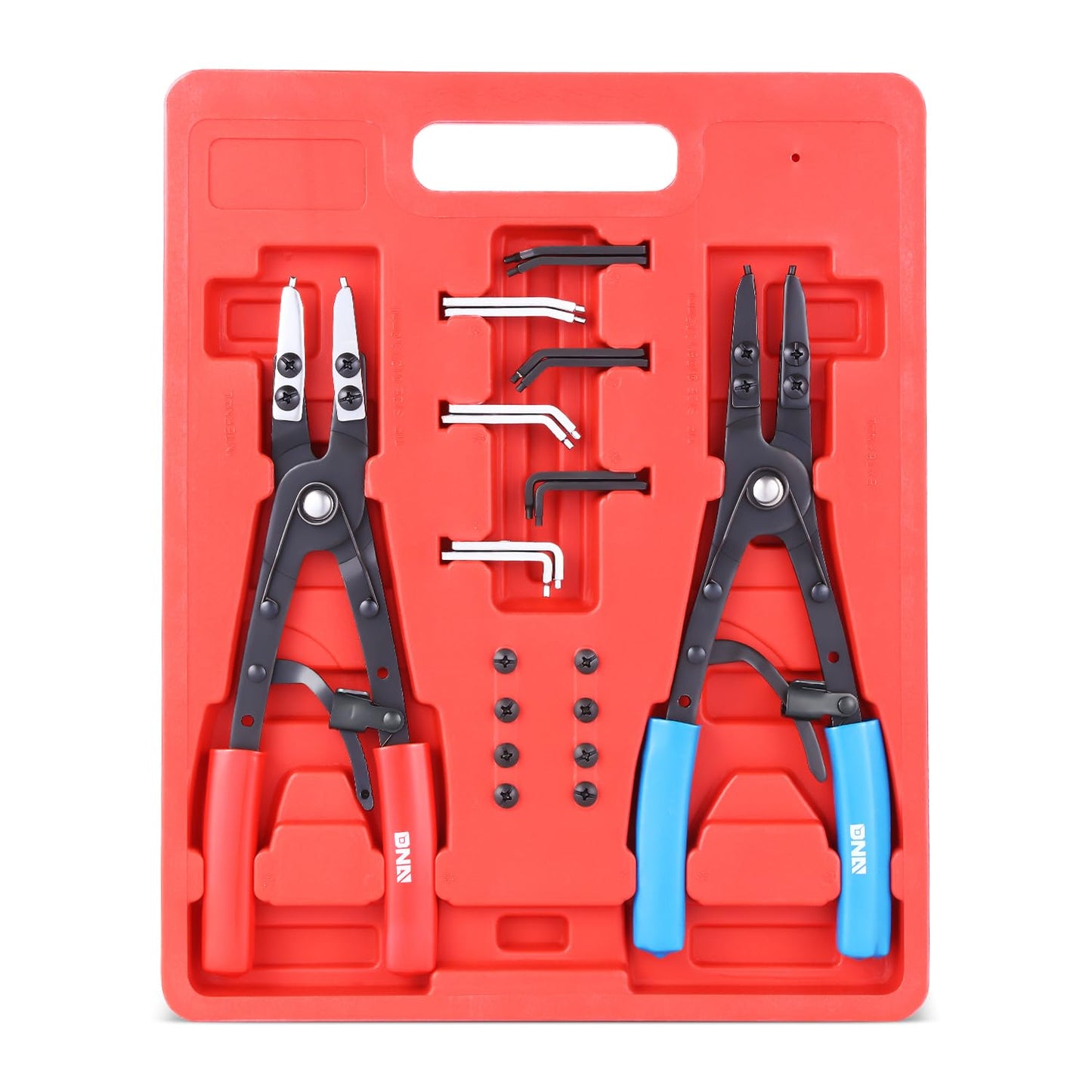 DNA MOTORING 2pc 10 in Heavy Duty Multi Angle Internal External Spring Ratchet Circlip Plier For Ring Remover Retaining Snap Ring Plier Set, W/Case, Tools-00533