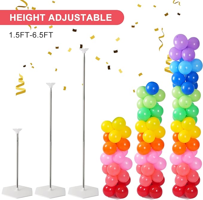 Tamodan Adjustable balloon columns set of 2 with balloons (Includes 100 Colorful Balloons), 78 Inch balloon tower Reusable Metal Telescopic Design for Weddings, Birthdays, Baby Showers.