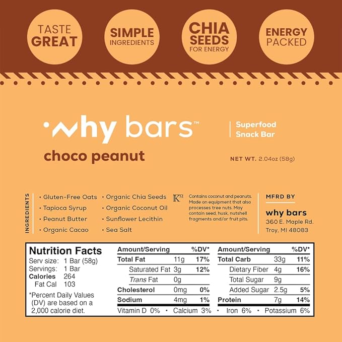 Why Bars, Protein Bars, Variety Pack, 2.04 Ounce Bars (Pack of 12 Protein Bars) - Protein Bar Superfood, Gluten Free, Non GMO, Organic, Vegan, Simple Ingredients