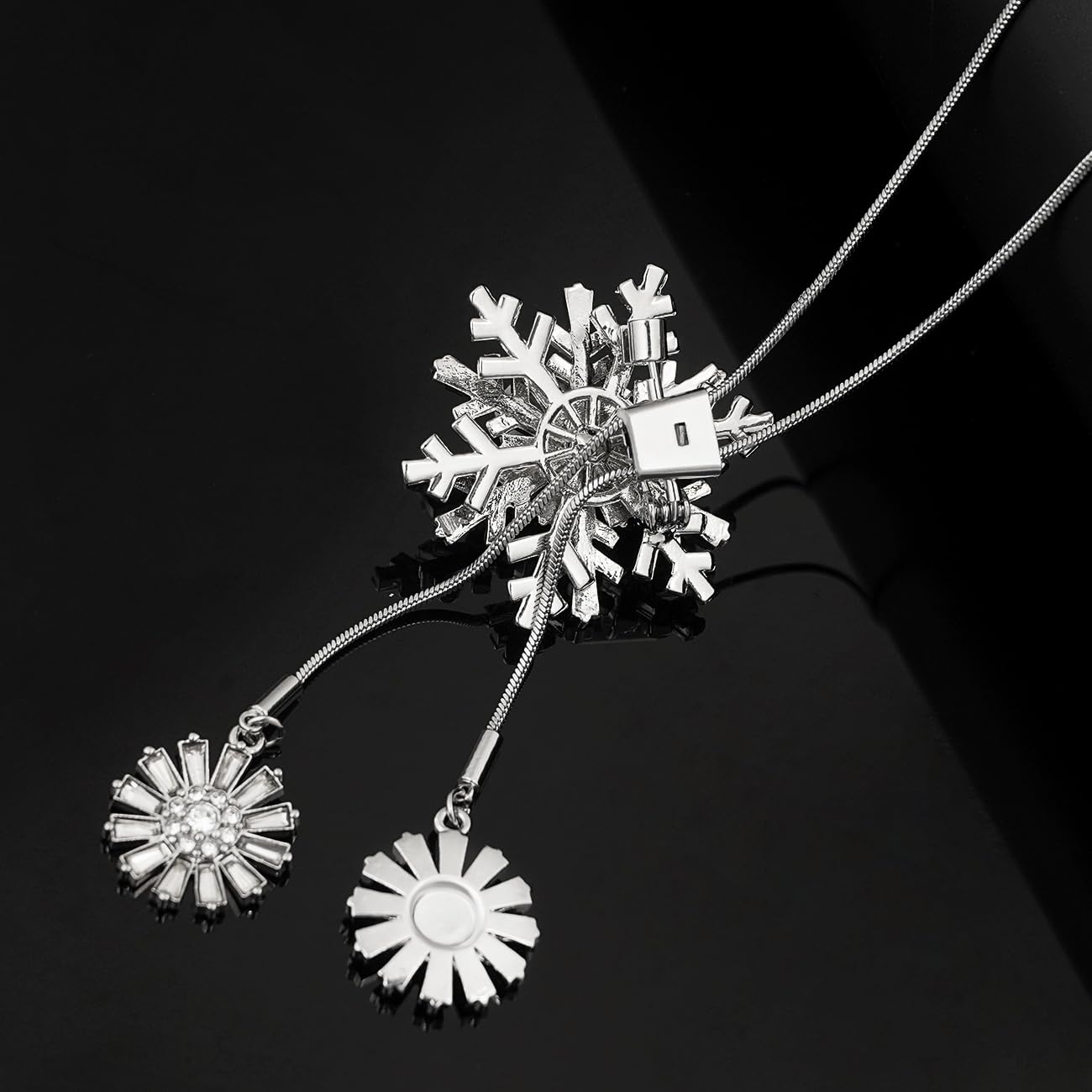 Suyi Trendy Crystal Long Necklace All-Match Style Shining Clothing Sweater Chain Snowflake Silver 1