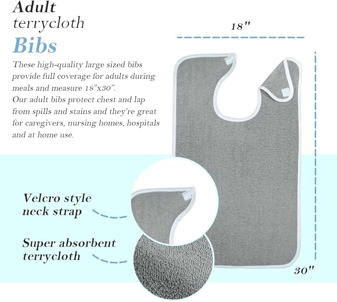 Avalon Towels Adult Bibs for Women 100% Cotton Bib for Adults for Eating - Terry Cloth Adult Bibs for Men Clothing Protectors