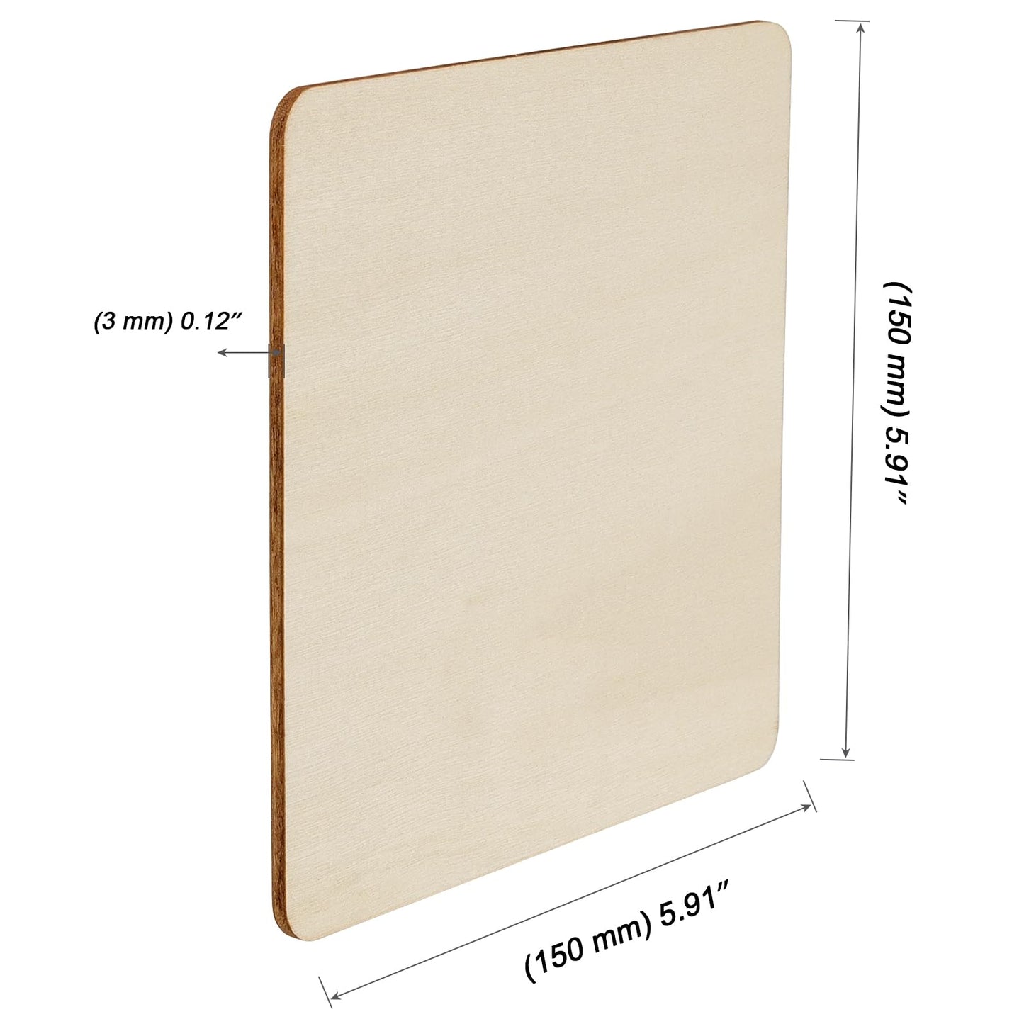 HEIHAK 50 Pcs 6x6 Inch Square Wooden, Unfinished Blank Wood Pieces with Round Corner, Natural Square Wooden Cutouts for Crafts Letter Tiles Pyrography Coasters Plaques, 1/8 Inches Thickness