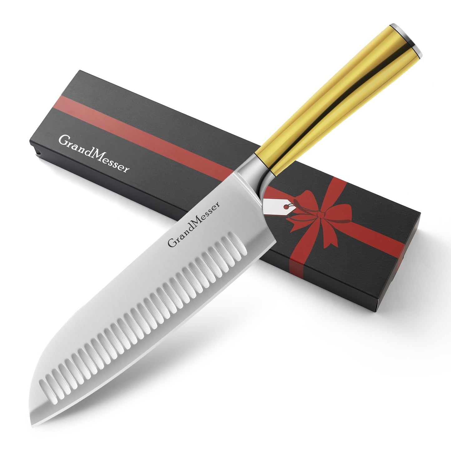 GrandMesser Santoku Knife, Chef's Kitchen Knife 7 Inch, Japanese Steel AUS-10 Chef Knife, with Pure Copper Ergonomic Handle & Gift Box.