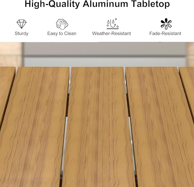 PURPLE LEAF 5 Pieces Outdoor Dining Set with Patio Aluminium Dining Table and Wicker Chairs Modern Furniture Cushions Sets for Backyard Indoor Decor Kitchen Teak