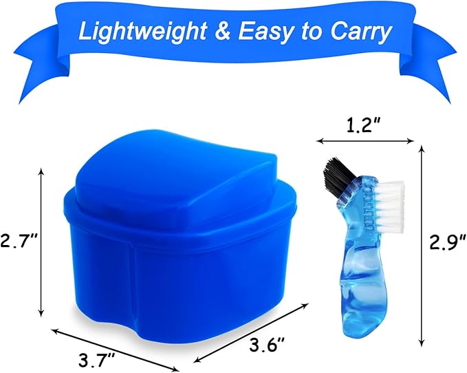 Dental Retainer Cup Holder Mouthguard Cleaning Case with Strainer Basket, Denture Bath Box Storage Cup Holder for Travel Cleaning - Dark Blue