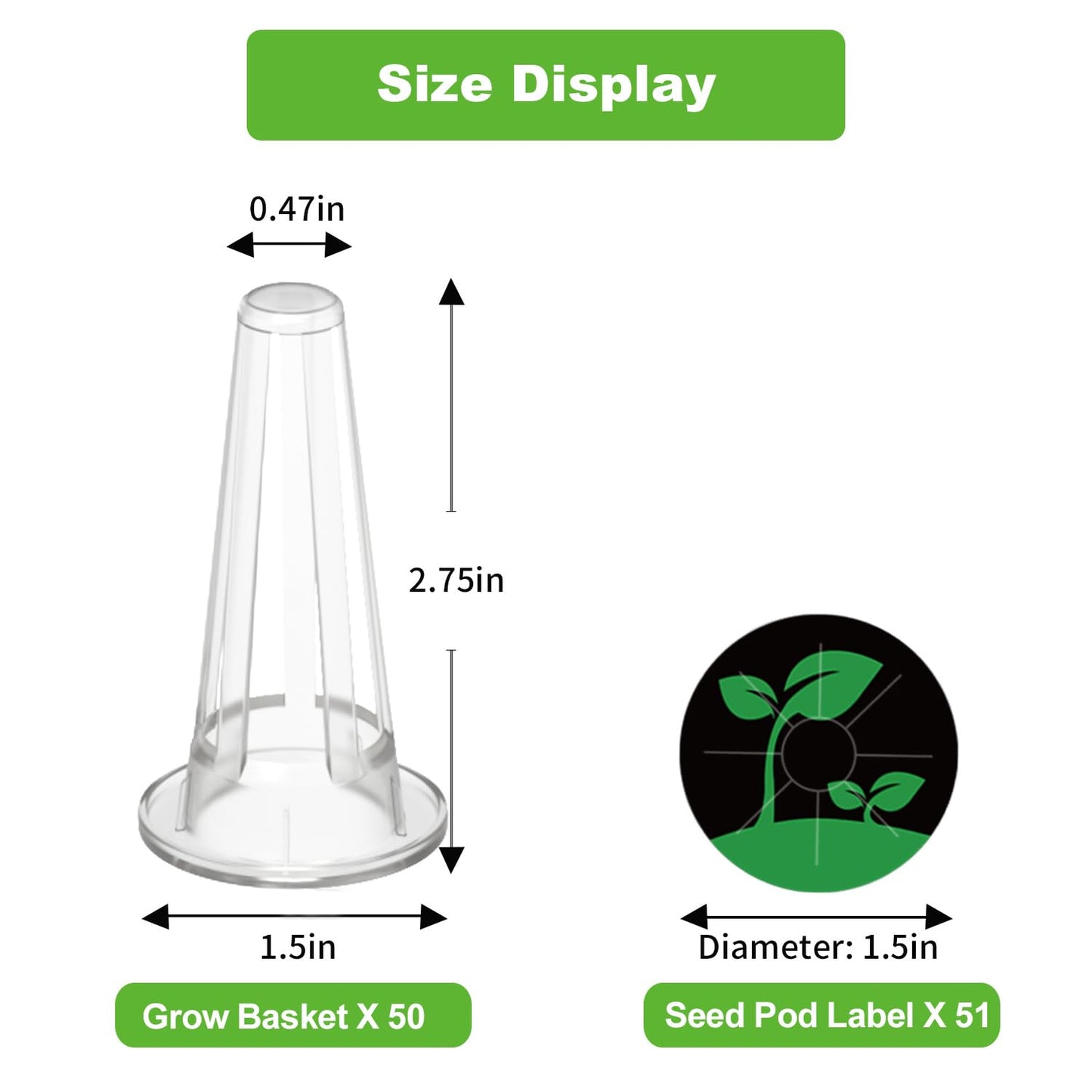 Oliz 50 Pack Hydroponic Grow Baskets with 51PCS Seed Pod Labels Stickers, Replacement Garden DIY Accessories for Most Hydroponic Growing System