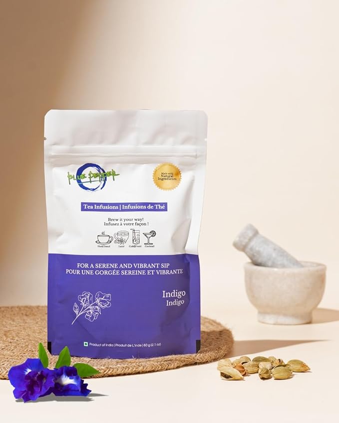 Blue Pepper Tea Infusion | Butterfly Pea Flower Blend with Ginger, Tulsi (Holy Basil), Amla (Indian Gooseberry) & Cardamom | Caffeine-Free Natural Beverage | 60g