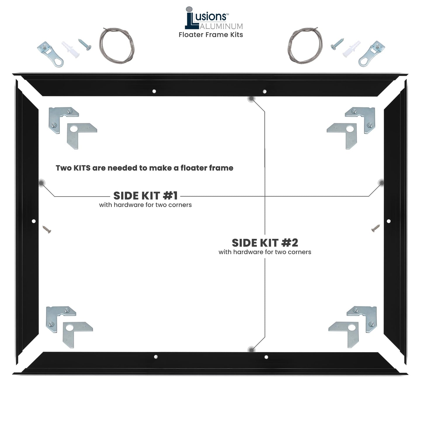 Creative Mark Illusions Metal Floating Frame Kit Pairs for Canvas - Black, Two 12" Sides - Metal Frame Kit for 1-5/8 inch Deep Canvases - For Gallery Wall, Art Panels, Modern Décor