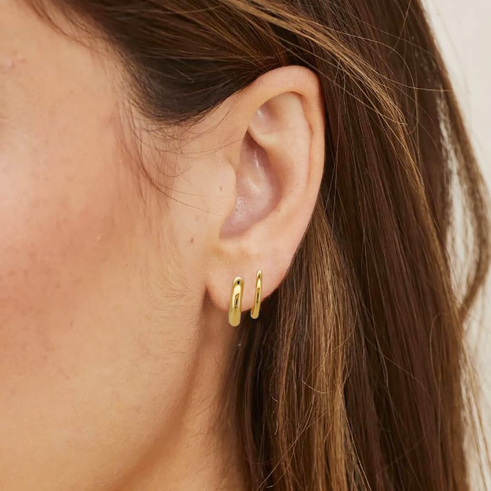 Obidos 14K Gold Plated Double Huggie Hoop Earrings for One Hole | Illusion Stud Earrings for Women