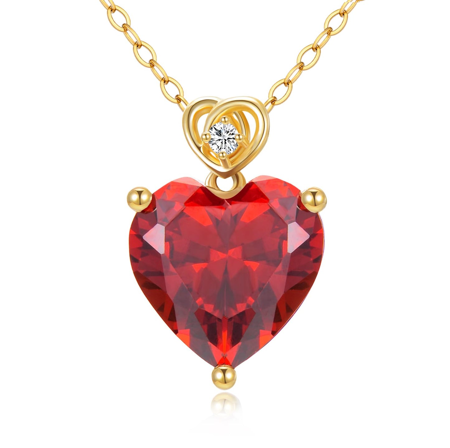 NFYBD 14k Gold Love Heart Garnet Birthstone Pendant Necklace for Women 3 Carat Heart-cut Created Gemstone Anniversary Birthday Mother's Day Necklaces for Her 16+1+1 inch-Jan