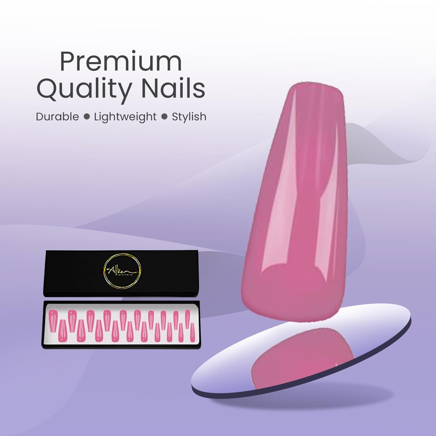 Allkem Press on Nails Extra Long Ballerina (20 Pieces) - Glossy Nail Extensions Kit - 10 Sizes Glue on Fake Nails (Rose Pink)