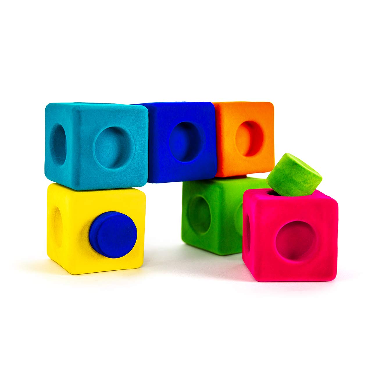 Rubbabu Rubbablox Natural Rubber Foam Blocks for Building Set- Safe Soft Squishy Children's Toy with Fuzzy Tactile Surface 13 Pieces - 12 months & up