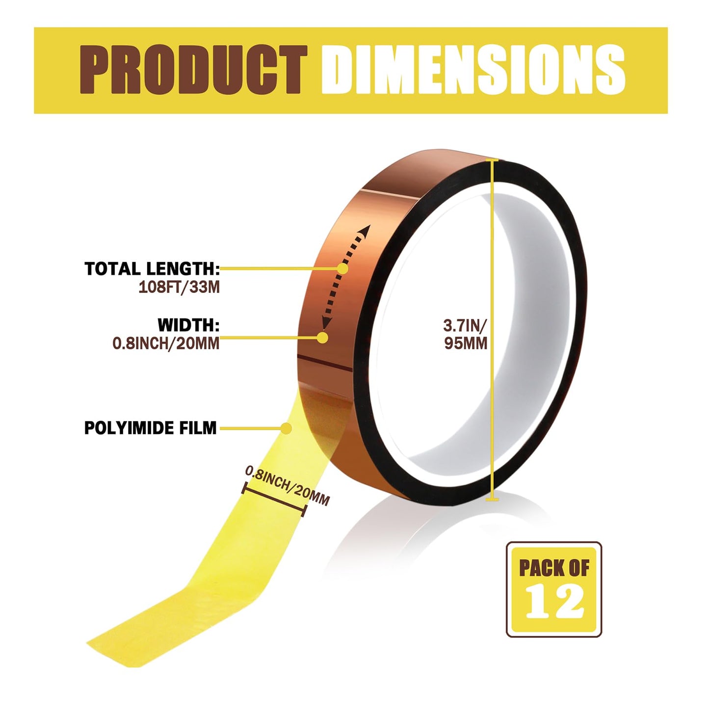MEBMIK Heat Tape for Sublimation Transfer, Heat Resistant, Adhesive Transfer Tape, Thermal, No Residue, 12 Rolls 20mm x33m(108ft)