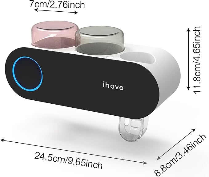 iHave Toothbrush Holders for Bathrooms, UV Toothbrush Sanitizer and Holder Smart Home Bathroom Accessories, 2 Cups Electric Toothbrush Holder Wall Mounted with Toothpaste Dispenser Bathroom Decor