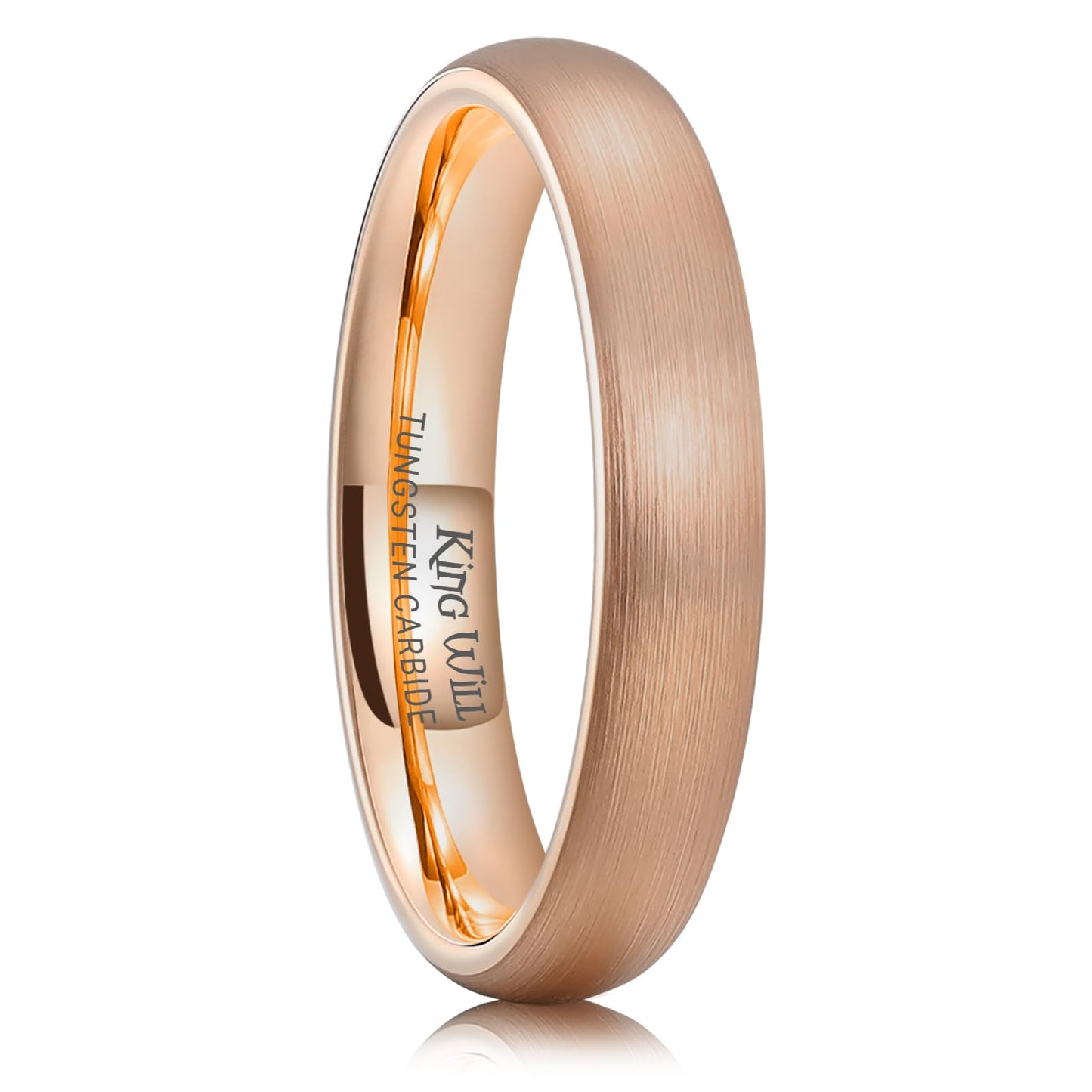King Will 4mm Rose Gold Wedding Band for Women Men, Domed Brushed Tungsten Carbide Rings, Comfort Fit, Durable, Size 10.5