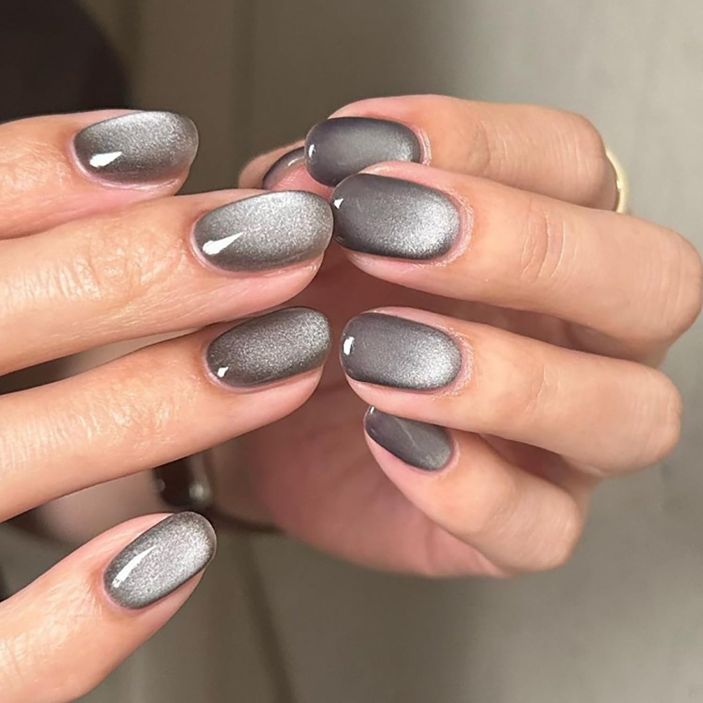24Pcs Glitter Press On Nails Short Square Grey Fake Nails Press Ons With Glitter Design False Nails Glossy Reusable Stick On Nails Full Cover Grey Acrylic Glue On Nails For Women Nail Decor