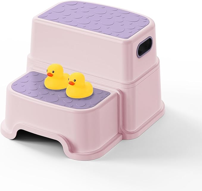 Toddler Step Stool for Kids - Non-Slip 2 Step Stool for Potty Training & Bathroom Sink, Dual Height 9.5", Sturdy Safety Nursery Stool for Kitchen & Toilet (Includes 2 Ducks)