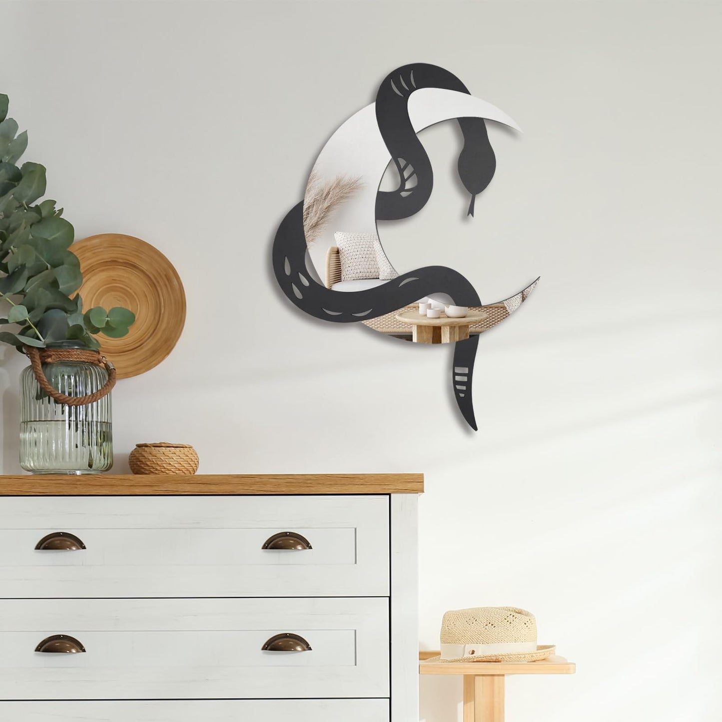 OYEFLY Black Snake and Crescent Moon Mirror Wall Decor,Gothic Snake Decorative Mural (style 1)