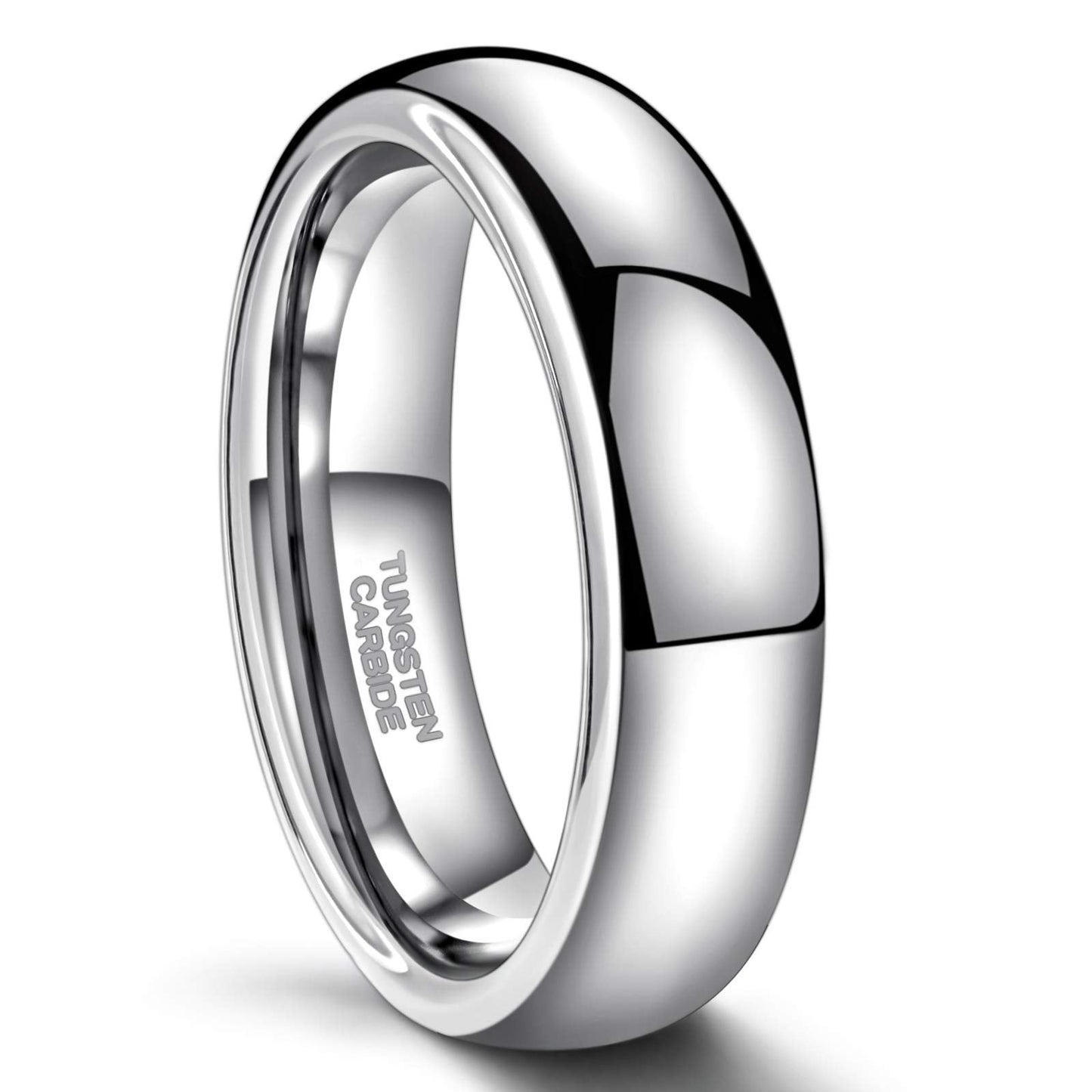 Greenpod 6mm Silver Tungsten Carbide Ring for Men Women Wedding Band High Polished Shiny Domed Comfort Fit Size 5