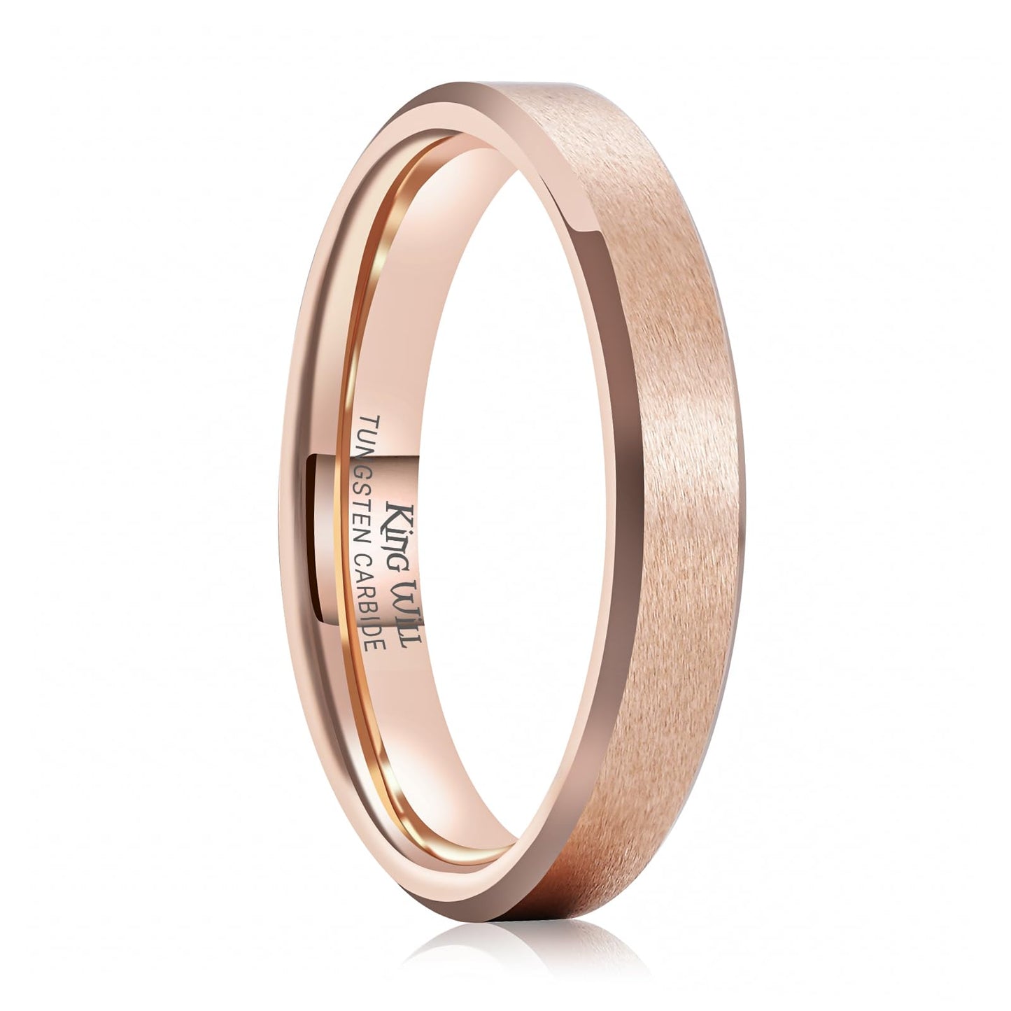King Will Rose Gold Basic Tungsten Rings For Men Women 4mm Wedding Band Polished Edge Brushed Matte Promise Ring Comfort Fit, size 10