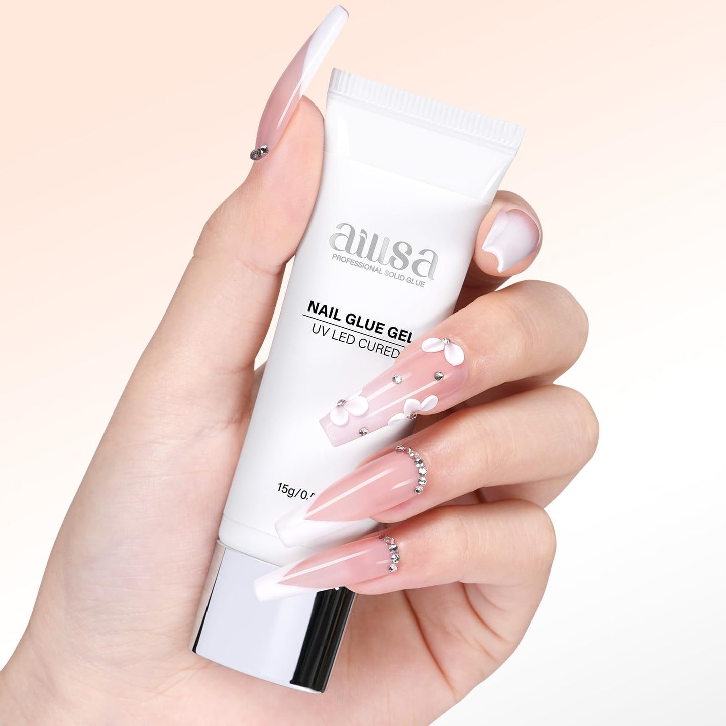 AILLSA Solid Gel Nail Glue for Nail Tips Strong Nail Glue for Press Ons Professional Fake Acrylic Soft Nails Glue U V Lamp Curing Needed - Long Lasting 15g / 0.5fl.oz