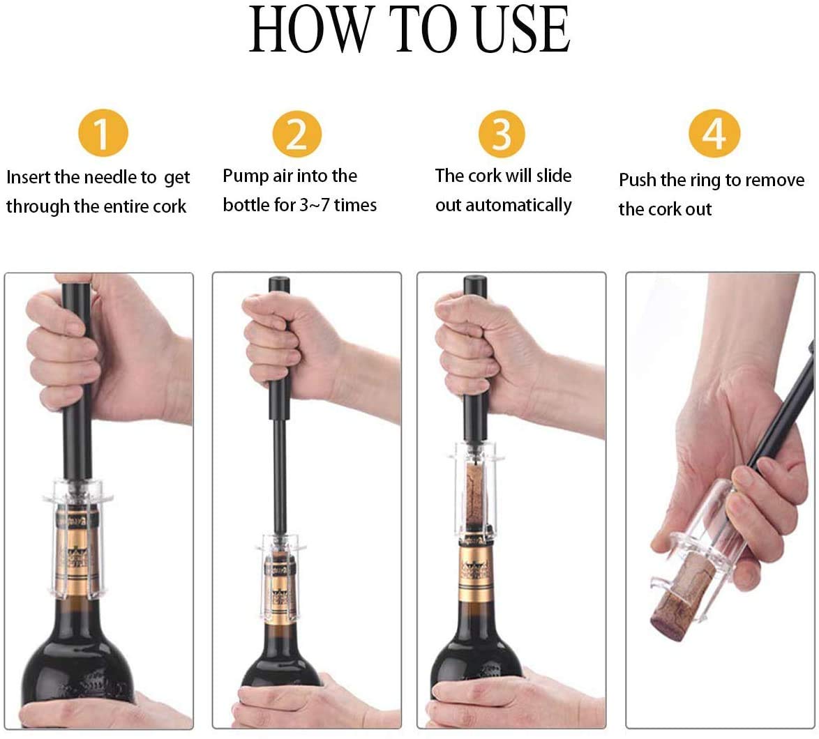 Air Pressure Wine Bottle Opener with Foil Cutter, Wine Aerator Pourer, 2 Vacuum Wine Stoppers, Storage Base (6 PCS), Corkscrew Wine Opener, The Best Wine gifts for Wine Lovers