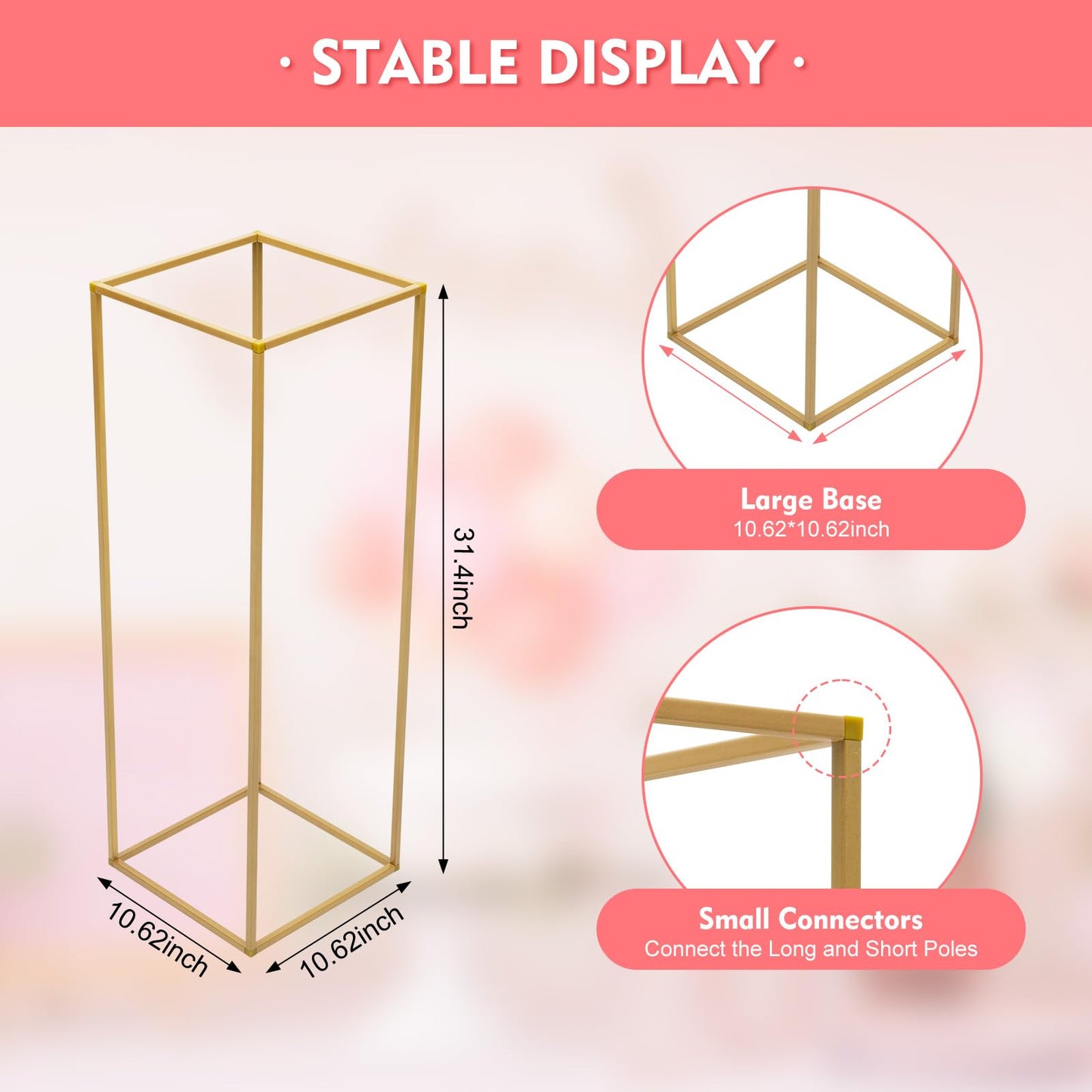 10 Pack 31.5 Inch Gold Wedding Flower Stand Metal Vase Column Stand Geometric Centerpiece Vase for Home Party Wedding Decorations, Rectangular Flower Display Rack