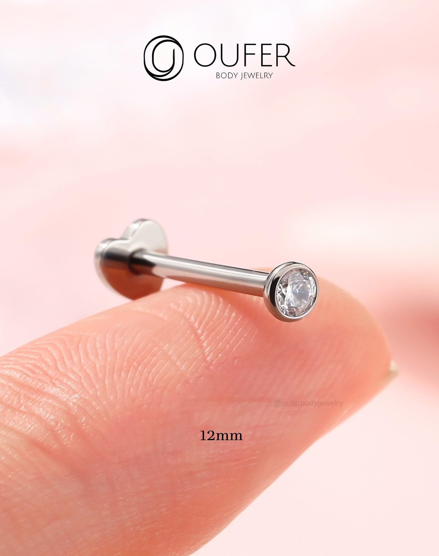 OUFER 2Pcs Conch Piercing Jewelry, 16G G23 Solid Titanium Push in Earring Stud Flat Back Star Heart Shaped Tiny CZ 3MM Silver Helix Cartilage Conch Lobe Earrings for Women Men-12MM