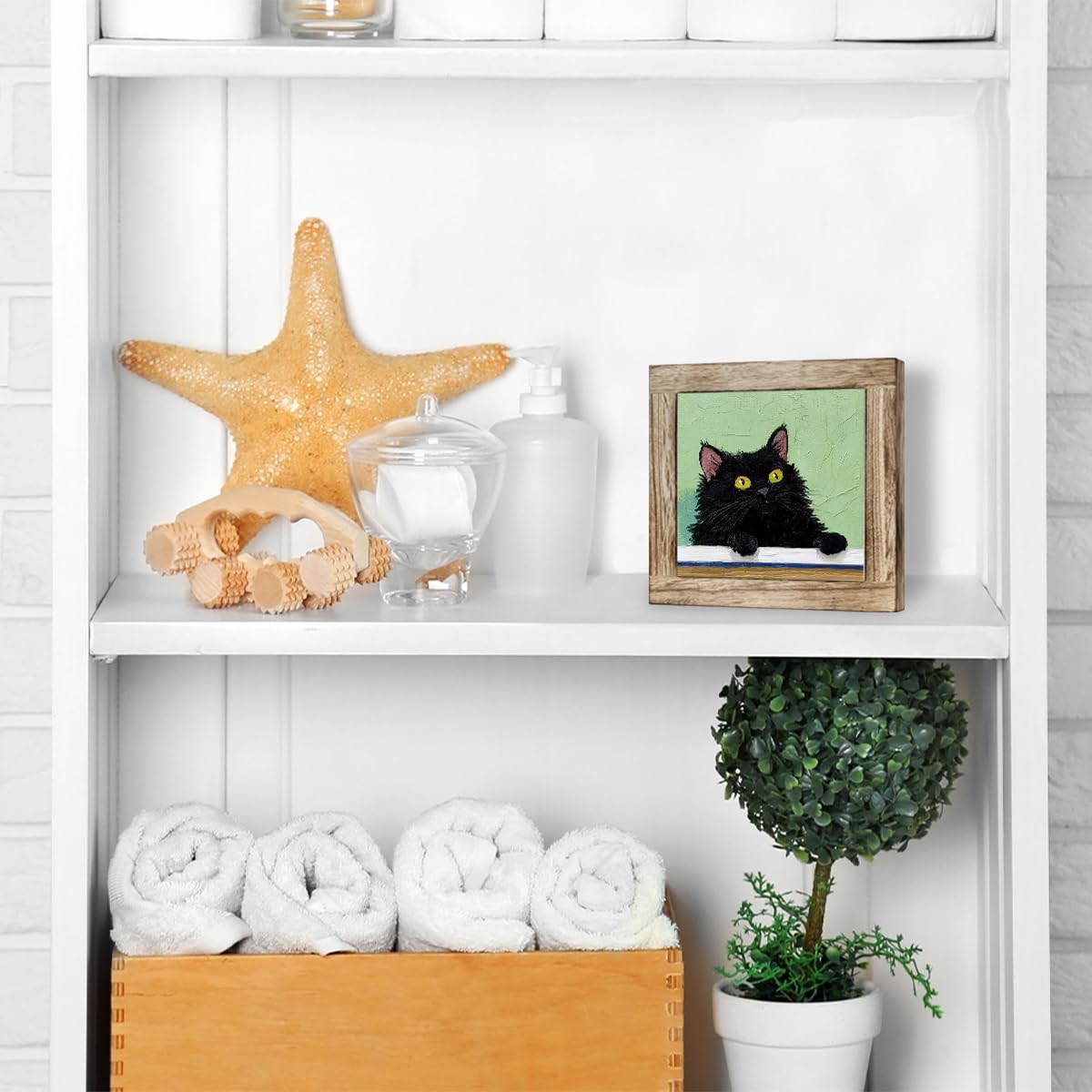 Funny Black Cat Wooden Plaques Desk Decor, Whimsical Tabletop Sign for Cat Lovers, Unique Gift for Home Office, Kitchen, Bedroom Decor